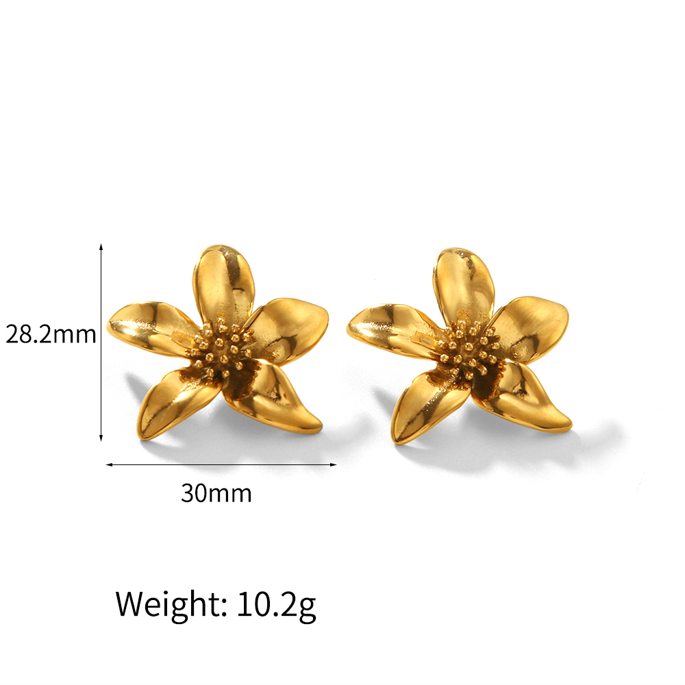 1 Paire De Boucles D'Oreilles À Tige En Acier Inoxydable Plaqué Or  Pour Femme, Série Simple, Motif Fleur Douce Image2