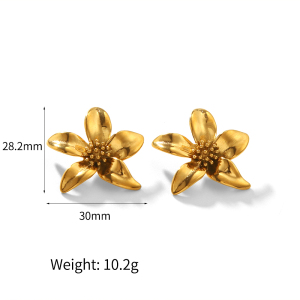 1 Paire De Boucles D'Oreilles À Tige En Acier Inoxydable Plaqué Or  Pour Femme, Série Simple, Motif Fleur Douce h5 Image2