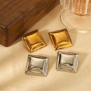 1 Paire De Boucles D'Oreilles Carrées Géométriques En Acier Inoxydable Plaqué Or  De Haute Qualité, Adaptées Au Port Quotidien Des Femmes h5 
