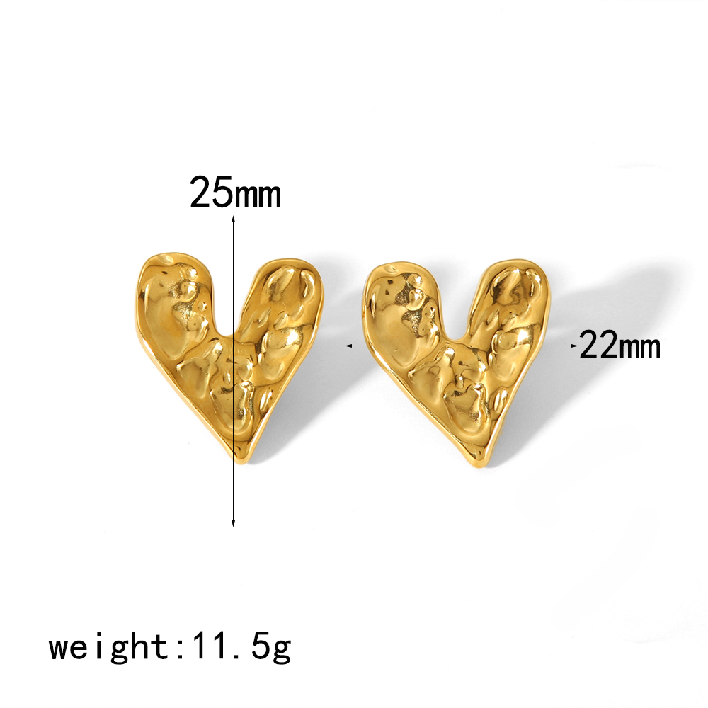 1 Paire De Boucles D'Oreilles Classiques En Acier Inoxydable Plaqué Or  En Forme De Cœur Martelé Géométrique Pour Femmes À Porter Au Quotidien Image2