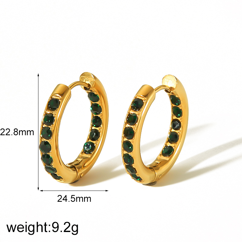 1 Paire De Boucles D'Oreilles Créoles Géométriques Simples En Acier Inoxydable Plaqué Or  Et Zircone Pour Femme Image2