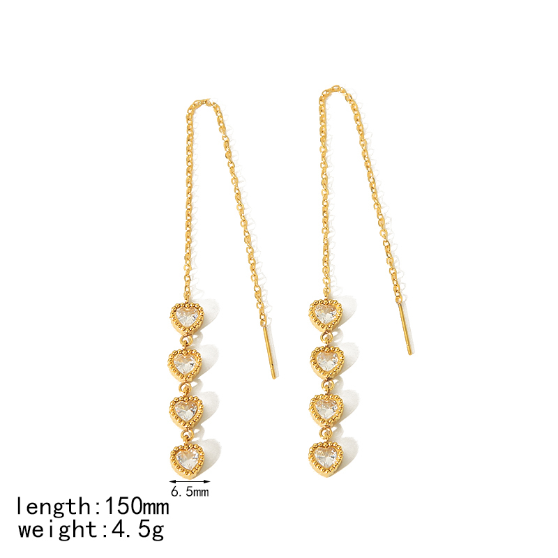 Une Paire De Boucles D'Oreilles Élégantes En Acier Inoxydable Et Zircon Cubique En Forme De Cœur, À Porter Au Quotidien. Image2