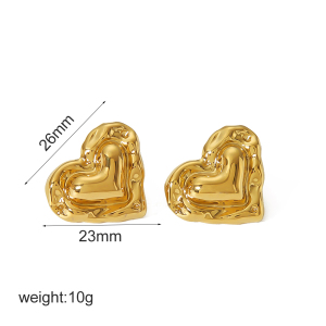 1 Paire De Boucles D'Oreilles Exquises Et À La Mode En Acier Inoxydable Plaqué Or  En Forme De Cœur Tridimensionnel Avec Diamants Pour Un Usage Quotidien Des Femmes Boucles D'Oreilles À Tige Pour Femmes h5 Image2