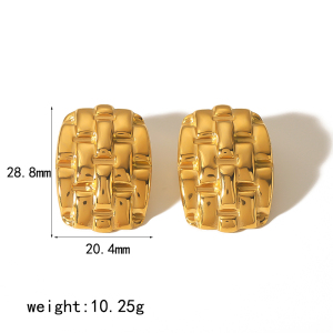 1 Paire De Boucles D'Oreilles Classiques Personnalisées En Acier Inoxydable Plaqué Or  À Texture Tissée Géométrique Pour Bijoux Pour Femmes À Porter Au Quotidien h5 Image2