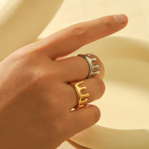 1 Pièce De Bague Ouverte Géométrique Irrégulière En Acier Inoxydable Plaqué Or  Simple Et À La Mode, Adaptée Au Port Quotidien Des Femmes h5 