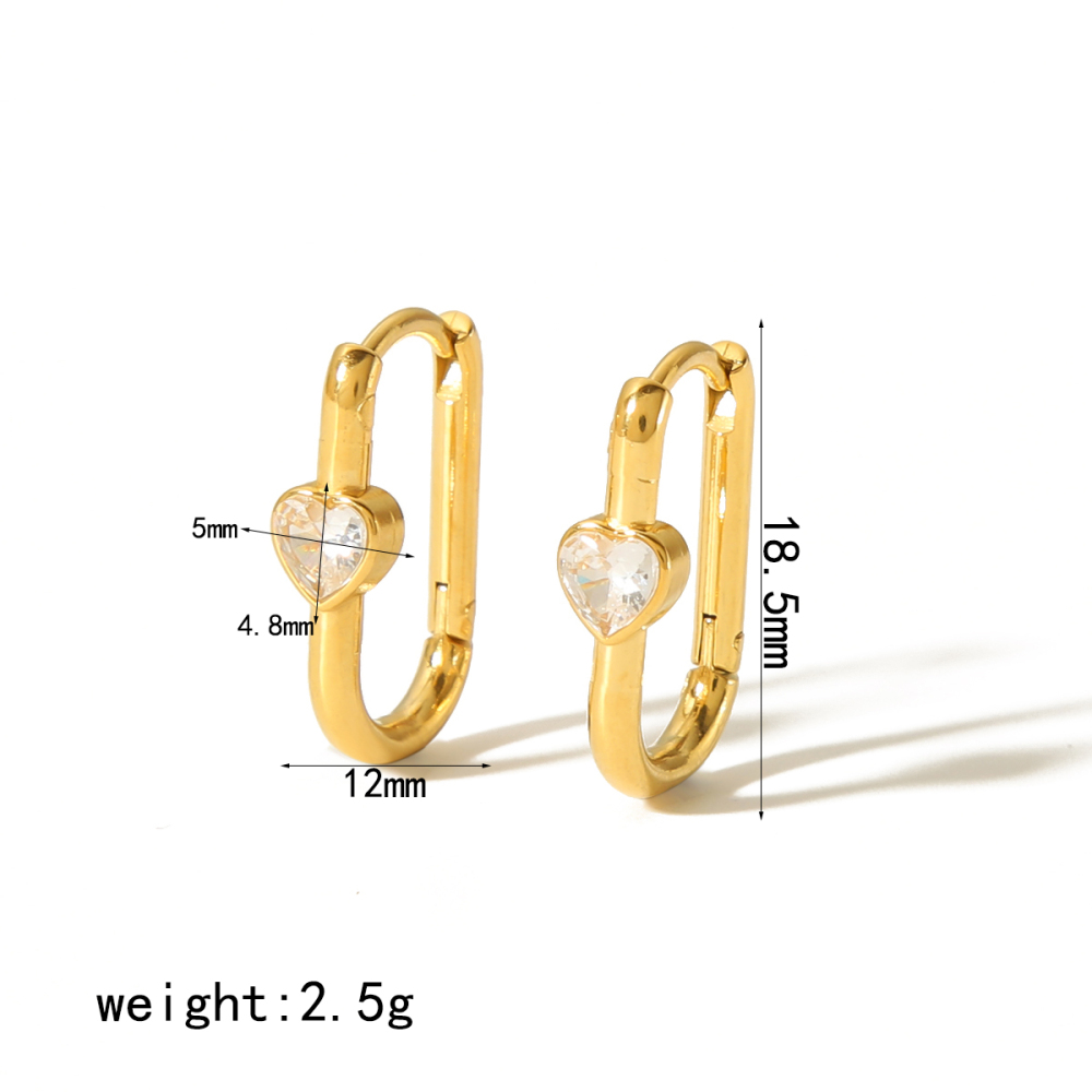 1 Paire De Boucles D'Oreilles Simples Et Tendance En Acier Inoxydable Plaqué Or  En Forme De Cœur Avec Diamant Pour Un Usage Quotidien Pour Les Femmes Image2