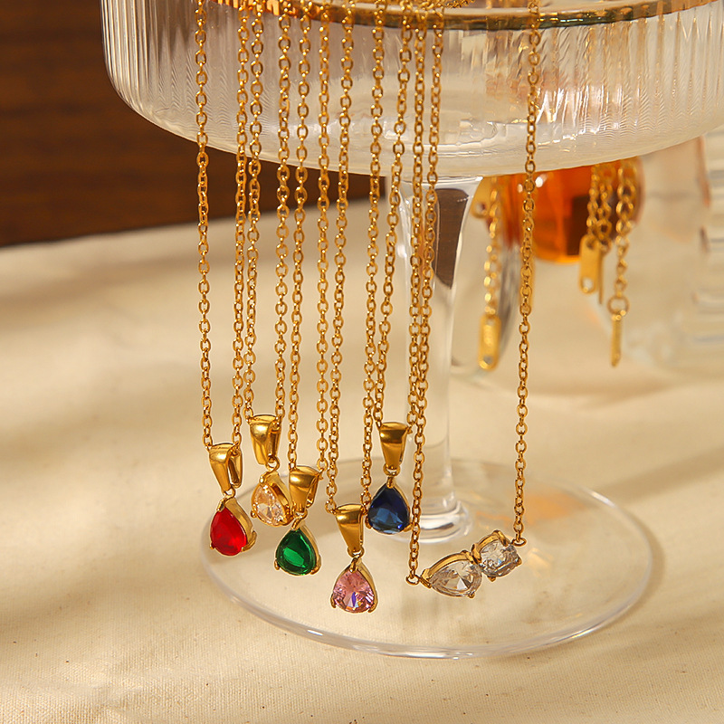 Collier Pendentif Goutte Simple Plaqué Or  En Zircon Pour Femme, Série Simple 