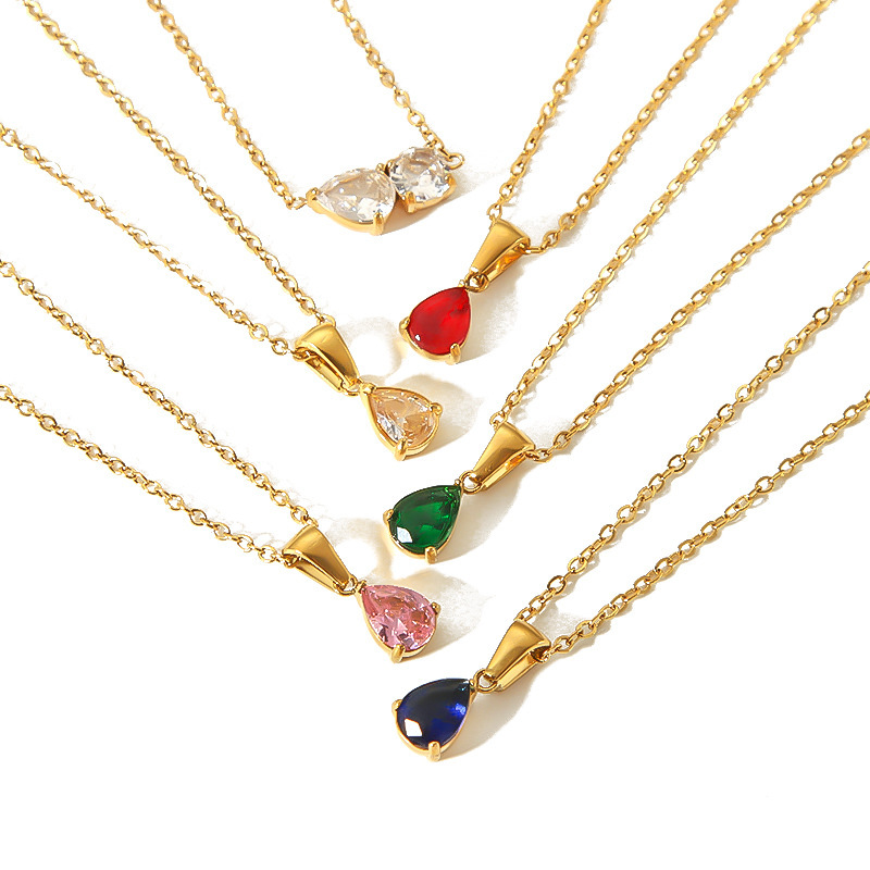 Collier Pendentif Goutte Simple Plaqué Or En Zircon Pour Femme, Série Simple Image3