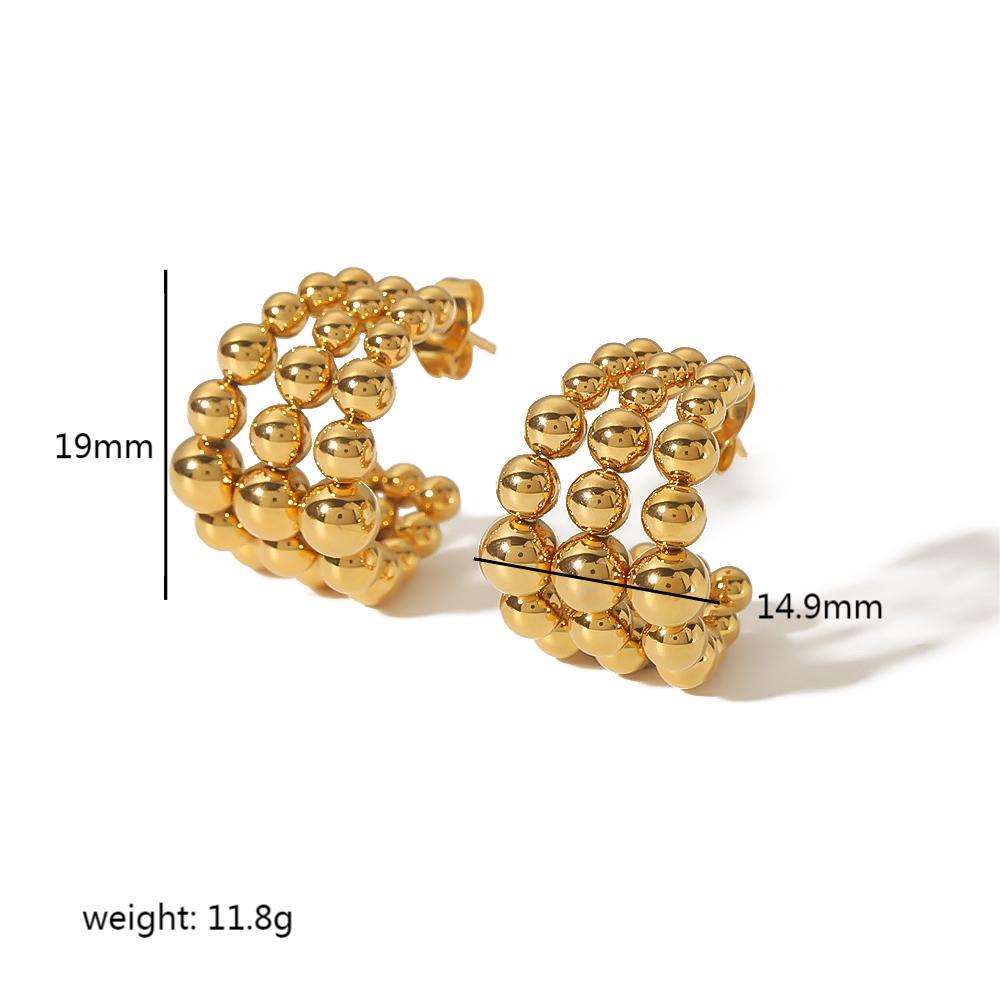1 Paire De Boucles D'Oreilles Créatives Et À La Mode En Acier Inoxydable Plaqué Or  À Maillons Ronds En Forme De C, Adaptées Au Port Quotidien Des Femmes Image2