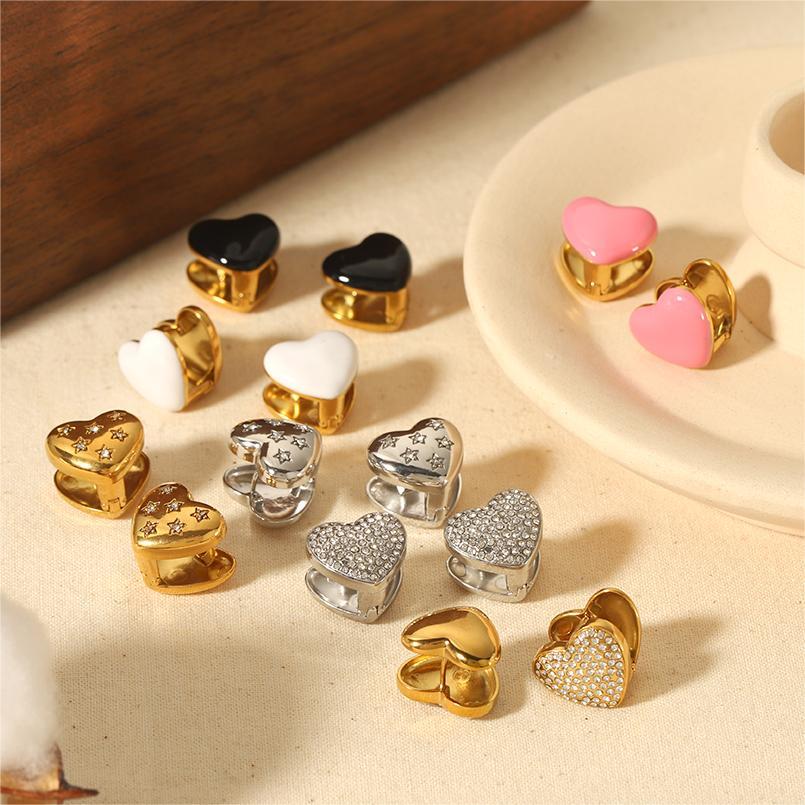 1 Paire De Boucles D'Oreilles Puces Pour Femme, En Acier Inoxydable Plaqué Or, Motif Cœur Doux, Collection Simple 