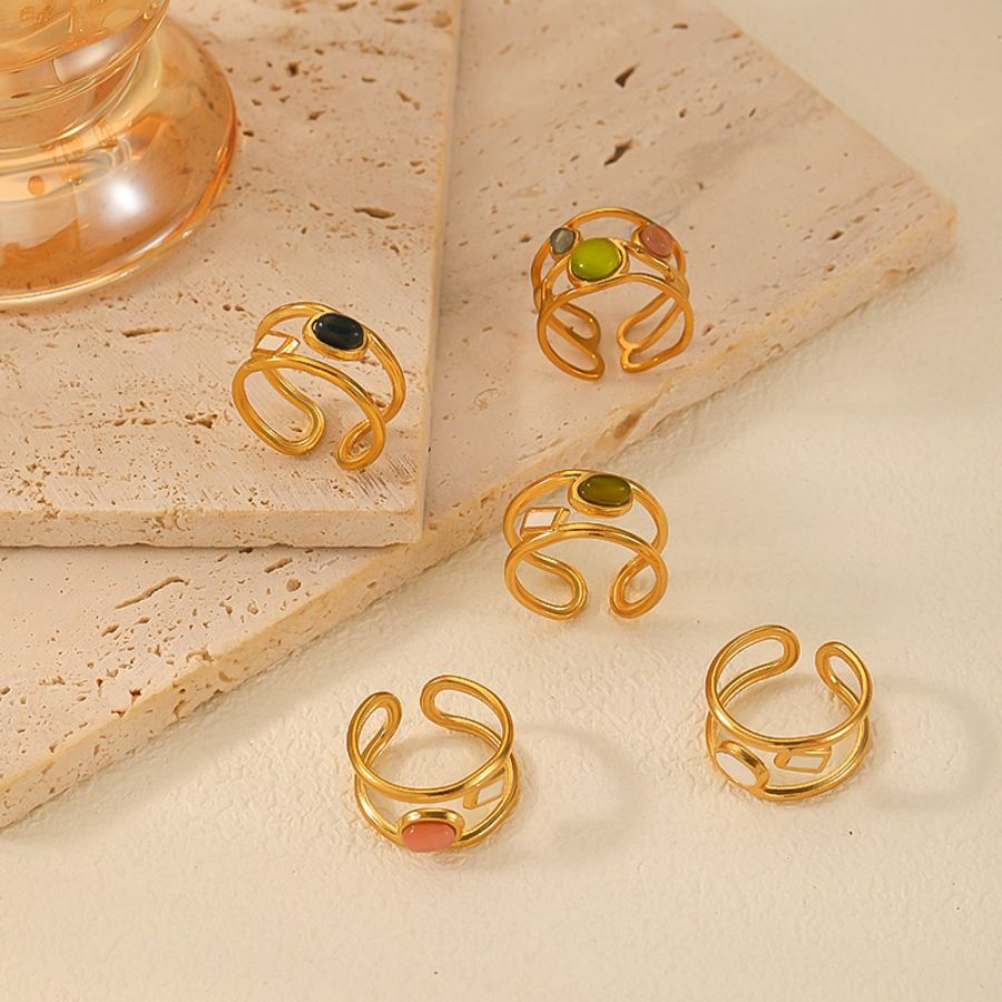 Bague Simple Pour Femme, Collection Classique, Géométrique, En Acier Inoxydable Étanche Avec Pierre Naturelle (1 Paire). 