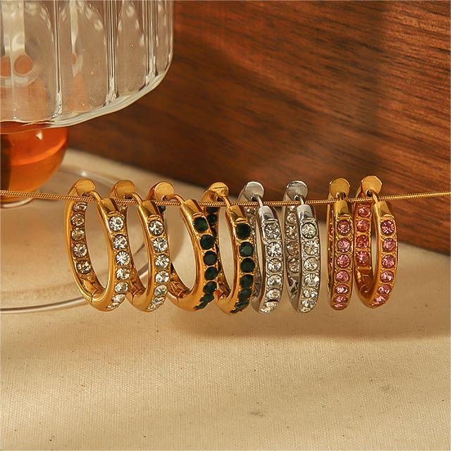 1 Paire De Boucles D'Oreilles Créoles Géométriques Simples En Acier Inoxydable Plaqué Or  Et Zircone Pour Femme 