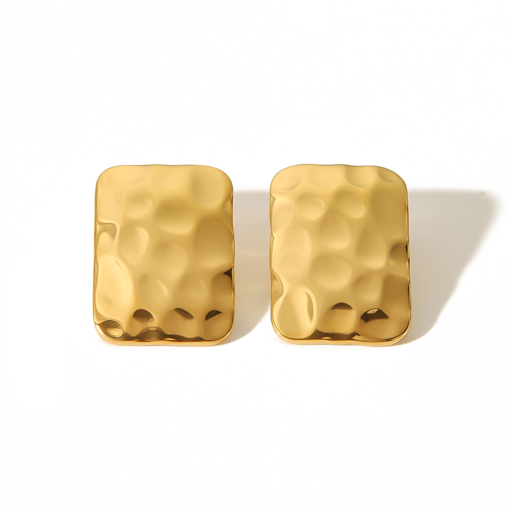 1 Paire De Boucles D'Oreilles Carrées En Acier Inoxydable Plaqué Or  À Texture Marteau Personnalisées Pour Bijoux Pour Femmes À Porter Au Quotidien Image2