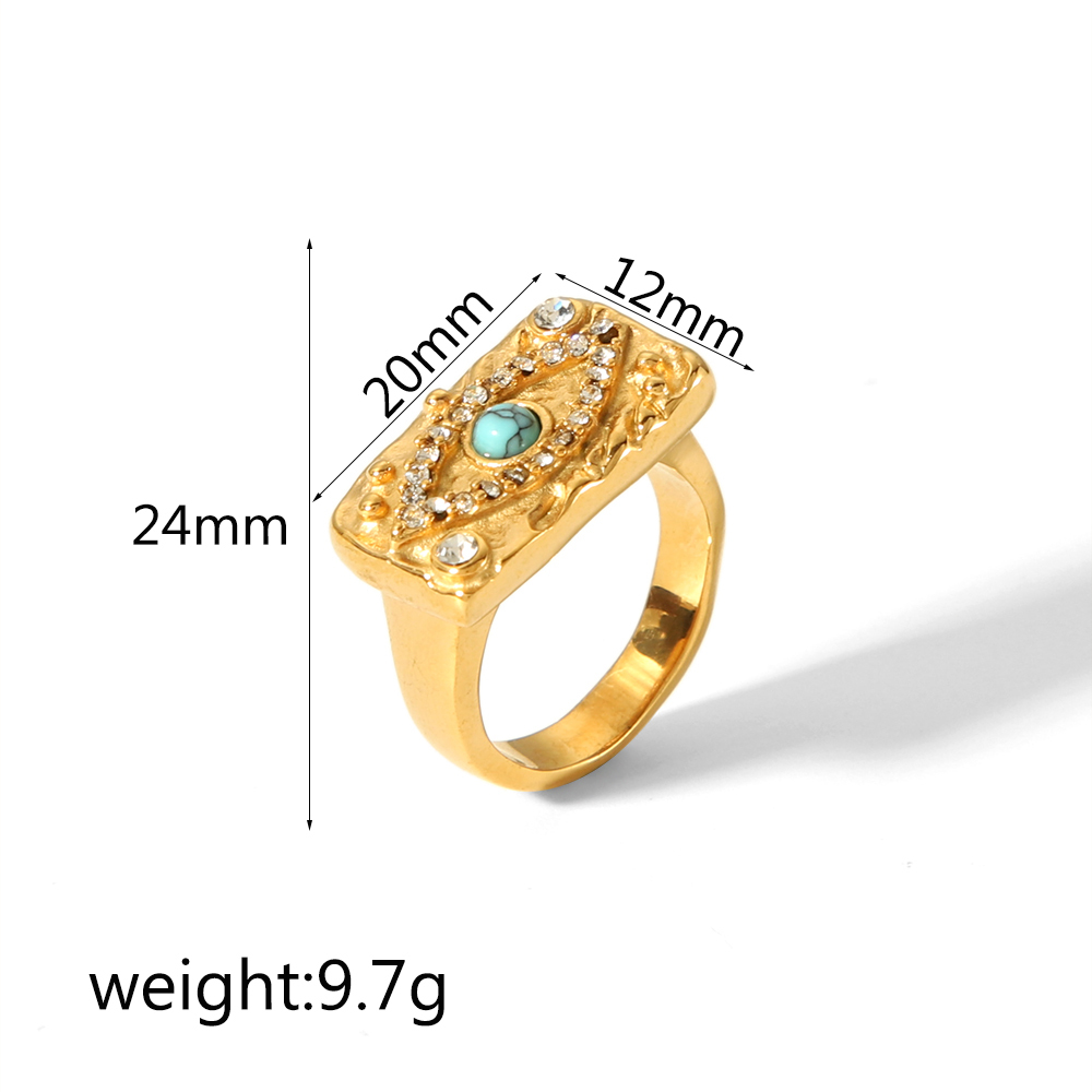 1 Pièce De Bague En Acier Inoxydable Plaqué Or  À La Mode Avec Œil De Lave En Diamant Coloré Pour Femme À Porter Au Quotidien Image2