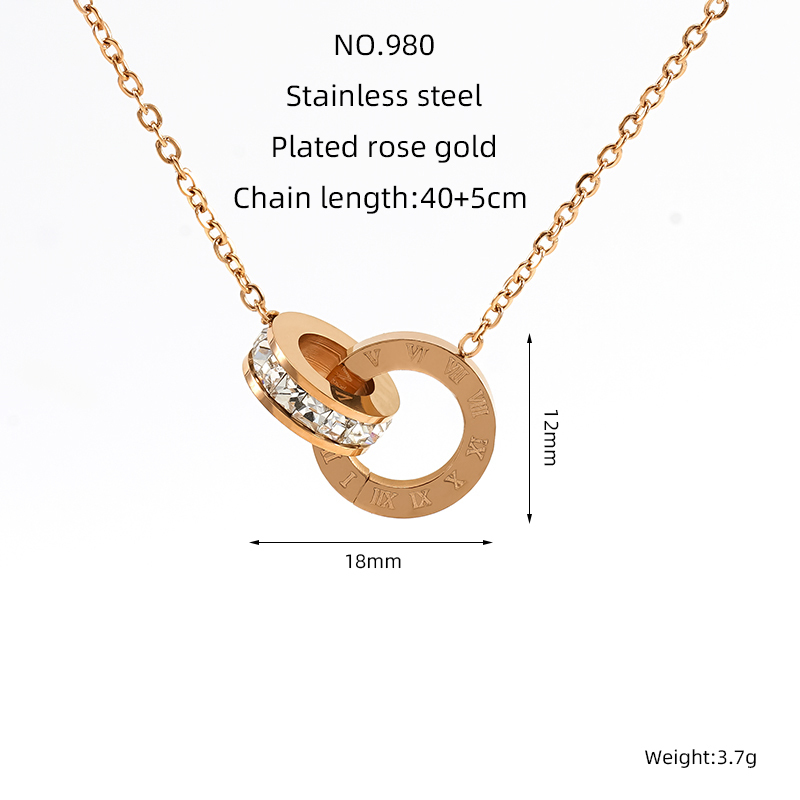 Collier Unisexe Avec Pendentif Géométrique En Acier Titane Plaqué Or  Et Strass, Série Classique, 1 Pièce Image2