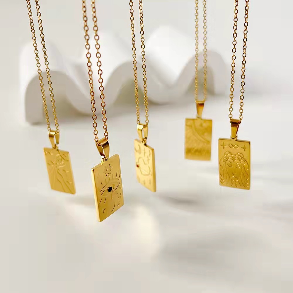 Collier Unisexe Avec Pendentif Soleil/Lune Rétro En Acier Titane Plaqué Or , Série Classique, 1 Pièce Image3