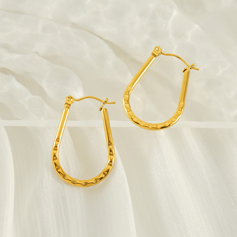 1 Paire De Boucles D'Oreilles Créoles Simples Géométriques En Acier Inoxydable Plaqué Or Pour Femme h5Image5