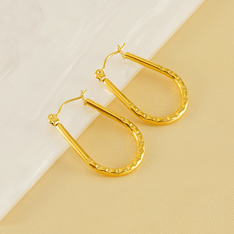 1 Paire De Boucles D'Oreilles Créoles Simples Géométriques En Acier Inoxydable Plaqué Or Pour Femme h5Image4