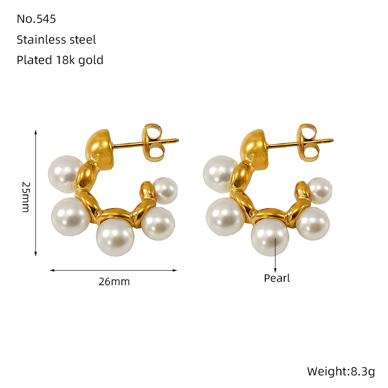 1 Paire De Boucles D'Oreilles Pendantes Géométriques Simples En Acier Inoxydable Plaqué Or  Avec Perles Artificielles Pour Femmes Image2