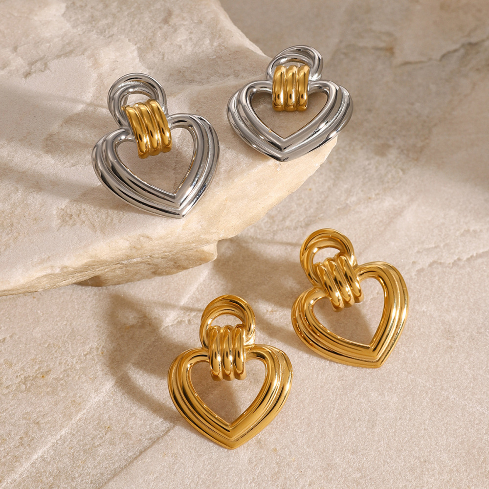 1 Paire De Boucles D'Oreilles À Tige En Acier Inoxydable Plaqué Or  Pour Femme, Série Simple Sweet Heart 