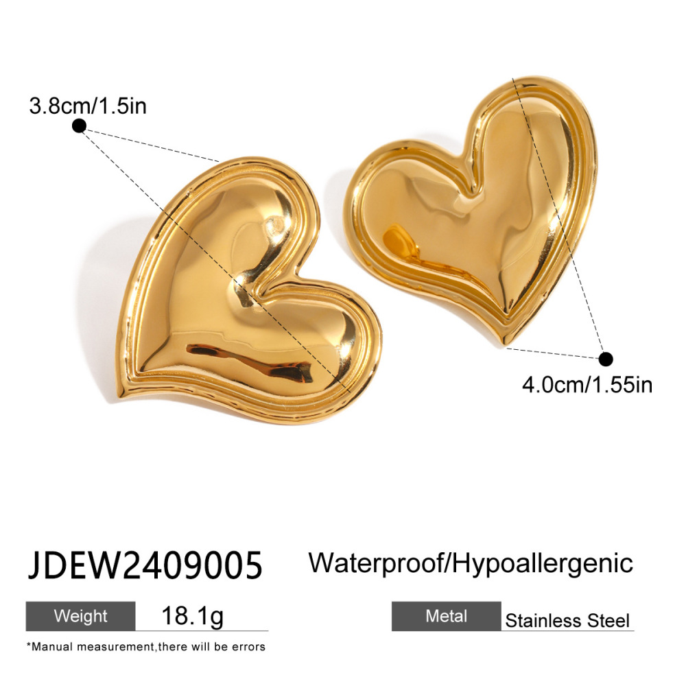 1 Paire De Boucles D'Oreilles Puces En Acier Inoxydable Doré, Étanches, En Forme De Cœur Image2