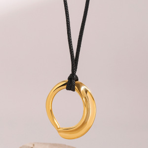 Collier Avec Pendentif Géométrique En Acier Inoxydable Plaqué Or  Pour Femme, Série Simple Et Décontractée, 1 Pièce h5 