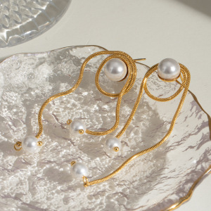 Boucles D'Oreilles Pendantes Élégantes Et Géométriques En Acier Inoxydable Plaqué Or Avec Perles Artificielles (1 Paire) h5 