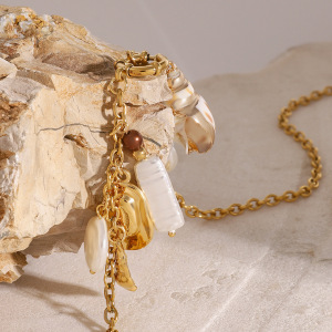 Collier Avec Pendentif Tortue De Vacances En Acier Inoxydable Plaqué Or  Et Perles Artificielles Pour Femme, Série Simple, 1 Pièce h5 Image4