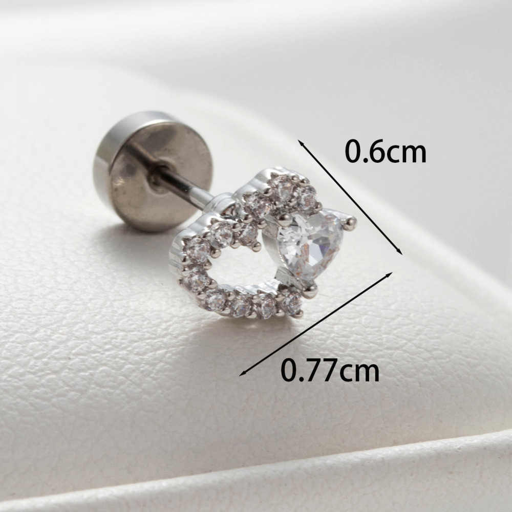 Boucles D'Oreilles Piercing Pour Femme, 1 Pièce, Série Simple Heart, En Acier Titane Sans Placage, Avec Zircon. Image2