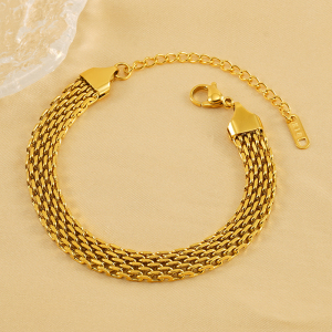 Bracelet Chaîne Unisexe Rétro En Acier Titane Plaqué Or , Série Classique, 1 Pièce h5 