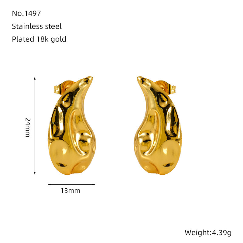 1 Paire De Boucles D'Oreilles À Tige Pour Femme En Acier Inoxydable Plaqué Or , Série Simple, Forme Goutte Image2