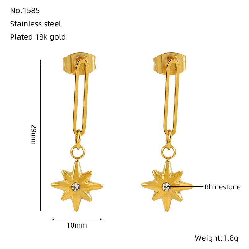 1 Paire De Boucles D'Oreilles Pendantes Classiques En Acier Inoxydable Plaqué Or Et Zircon Pour Femme Image2