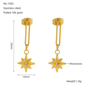 1 Paire De Boucles D'Oreilles Pendantes Classiques En Acier Inoxydable Plaqué Or Et Zircon Pour Femme h5 Image2