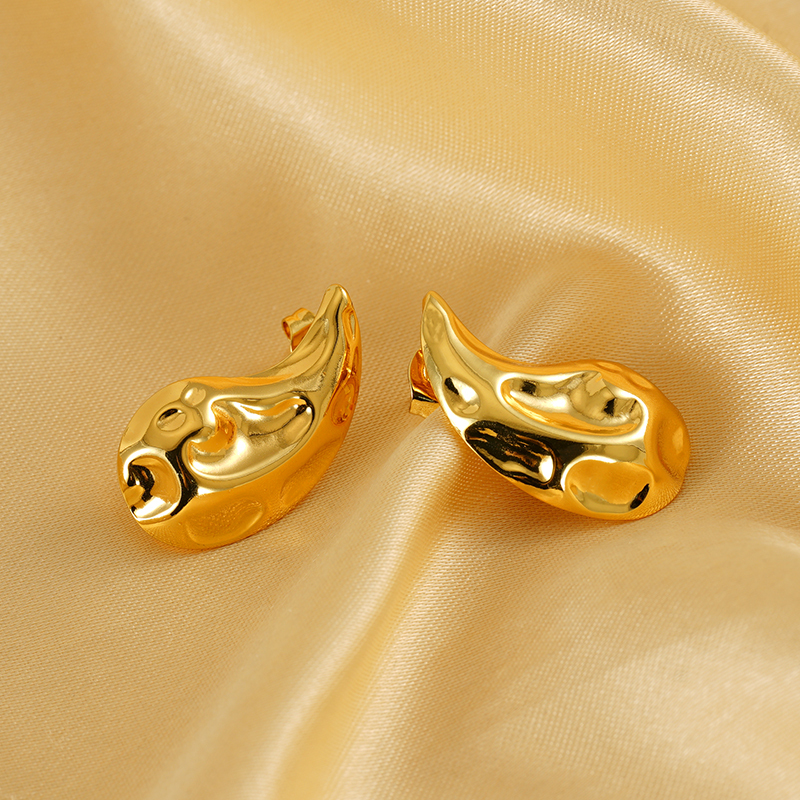 1 Paire De Boucles D'Oreilles À Tige Pour Femme En Acier Inoxydable Plaqué Or , Série Simple, Forme Goutte
