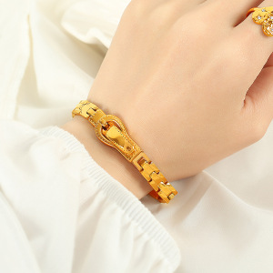 Bracelet Pour Femme, Série Simple, Classique, Géométrique, En Acier Inoxydable Plaqué Or , 1 Pièce h5 Image4