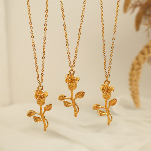 Collier Avec Pendentif En Acier Titane Plaqué Or Pour Femme, Série Romantique, Motif Fleur Douce h5