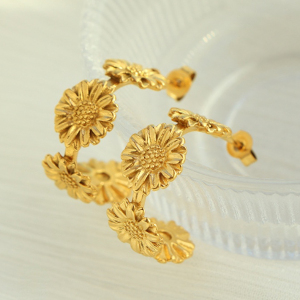 1 Paire De Boucles D'Oreilles Créoles Rétro En Acier Inoxydable Plaqué Or Pour Femme, Série Romantique h5 Image4