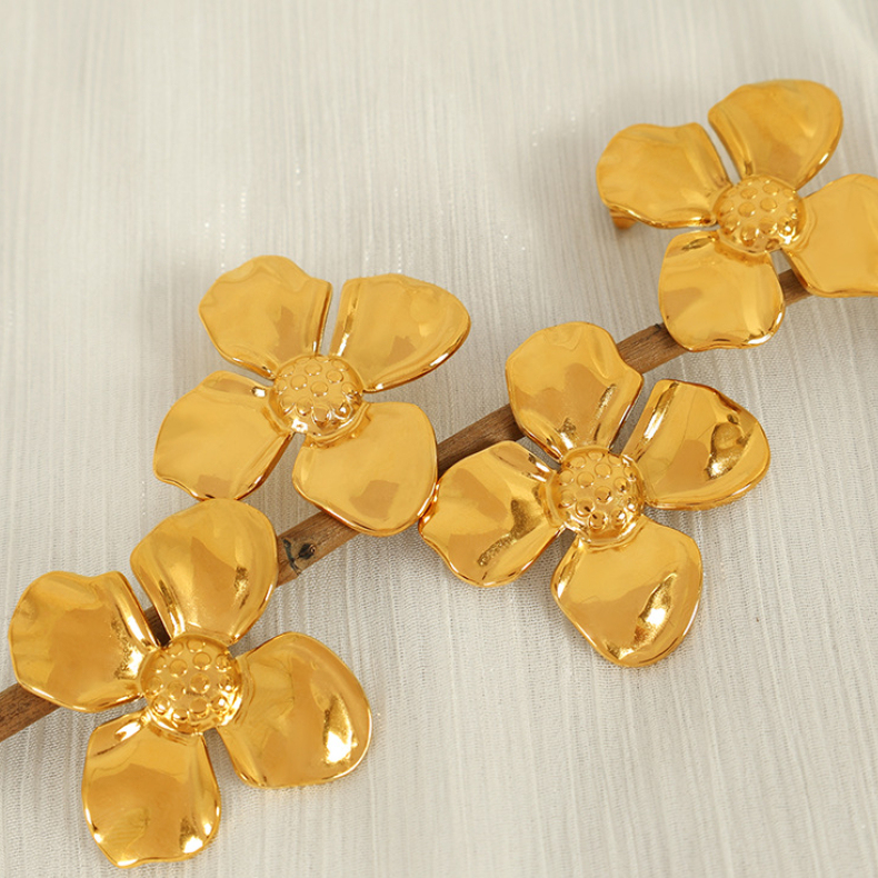 1 Paire De Boucles D'Oreilles À Tige Rétro En Acier Inoxydable Plaqué Or Pour Femme, Série Simple h5Image2