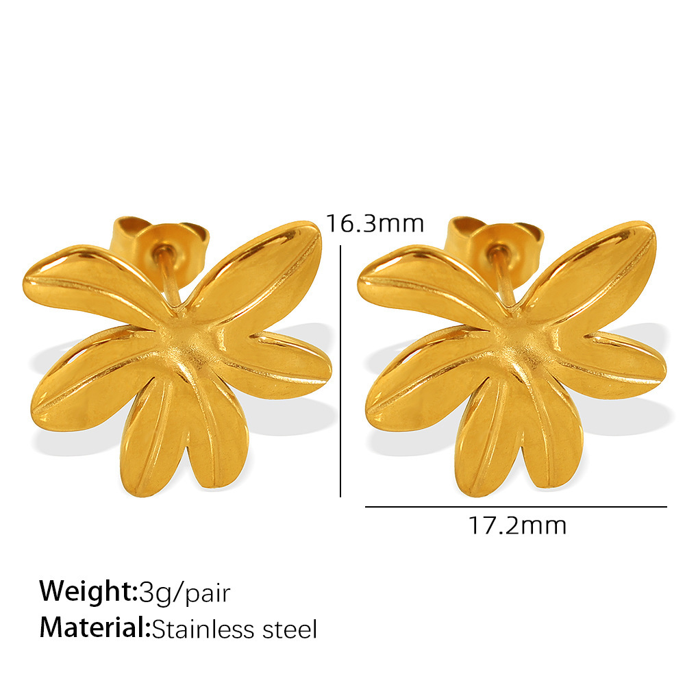 1 Paire De Boucles D'Oreilles À Tige Rétro En Acier Inoxydable Plaqué Or Pour Femme, Série Simple Image2
