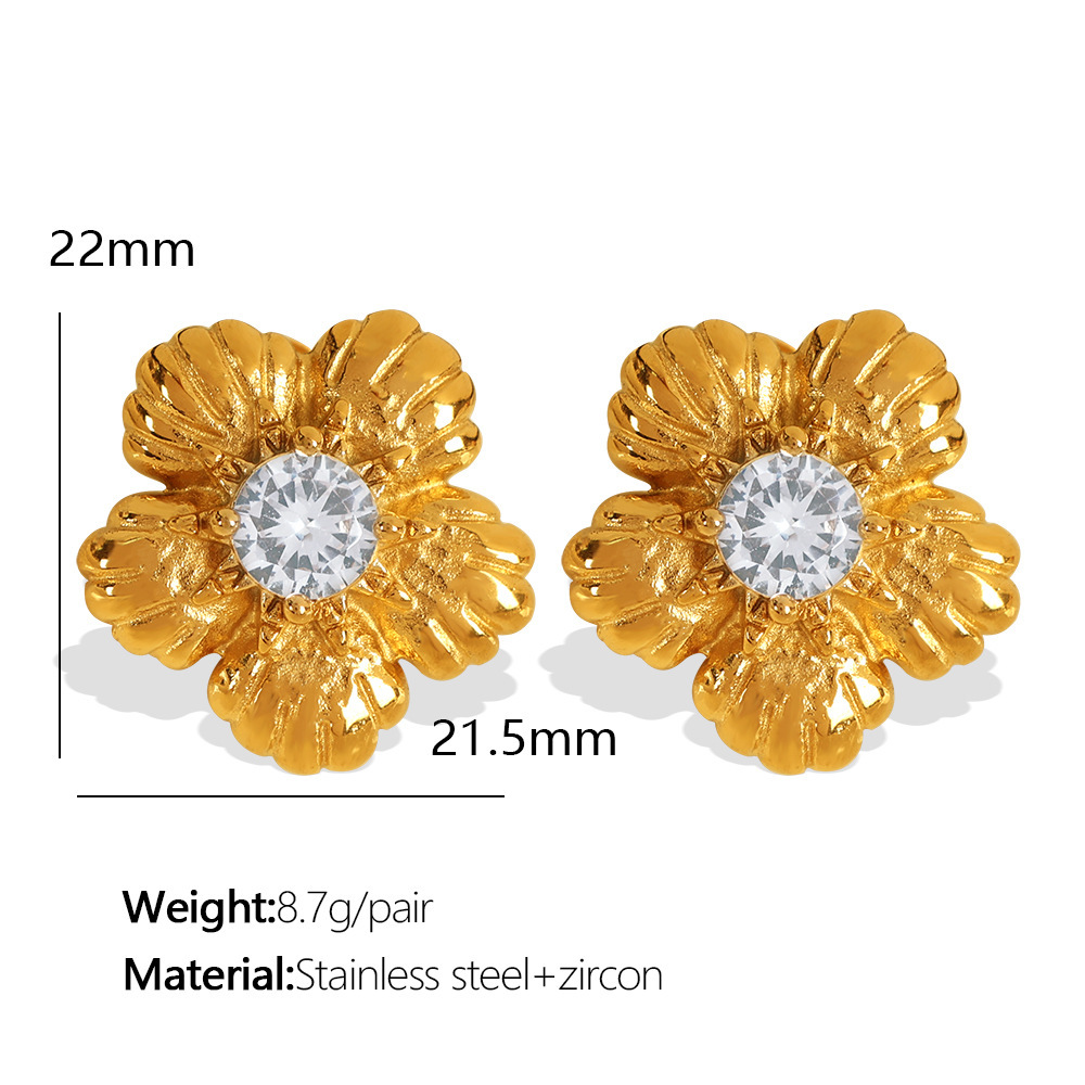 1 Paire De Boucles D'Oreilles À Tige En Acier Inoxydable Plaqué Or  Avec Zircons Pour Femme, Style Rétro, Série Romantique Image2