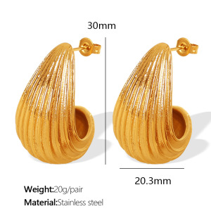 1 Paire De Boucles D'Oreilles À Tige Pour Femme En Acier Inoxydable Plaqué Or , Série Simple, Forme Goutte h5 Image2