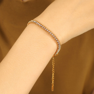 Bracelet Chaîne Pour Femme, Série Luxueuse, Perles Simples, En Acier Inoxydable Plaqué Or , Strass h5 Image4