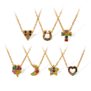 Collier Avec Pendentif En Forme De Cœur En Acier Inoxydable Plaqué Or  Et Strass Pour Femme, Série Simple h5 Image2