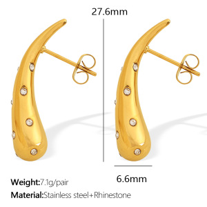 1 Paire De Boucles D'Oreilles À Tige En Acier Inoxydable Plaqué Or  Avec Strass Pour Femme, Série Simple h5 Image2