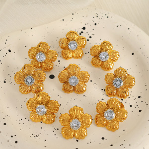 1 Paire De Boucles D'Oreilles À Tige En Acier Inoxydable Plaqué Or  Avec Zircons Pour Femme, Style Rétro, Série Romantique h5 