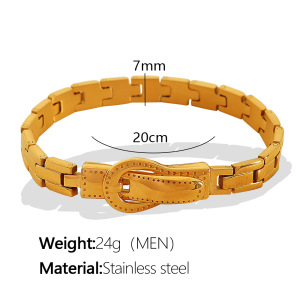 Bracelet Pour Femme, Série Simple, Classique, Géométrique, En Acier Inoxydable Plaqué Or , 1 Pièce h5 Image2