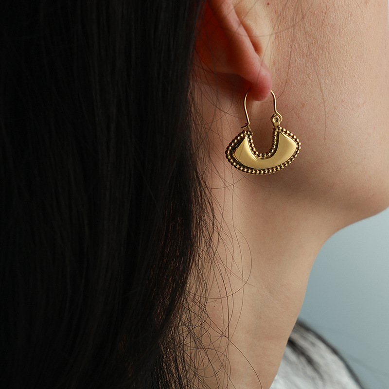 1 Paire De Boucles D'Oreilles Pendantes Géométriques Rétro En Acier Inoxydable Plaqué Or Pour Femme h5Image2