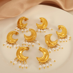 1 Paire De Boucles D'Oreilles À Tige Rétro Soleil/Lune En Acier Inoxydable Plaqué Or  Avec Perles Artificielles Pour Femme h5 