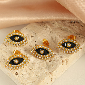 1 Paire De Boucles D'Oreilles À Tige Rétro En Acier Inoxydable Plaqué Or Avec Strass Pour Femme h5 Image2