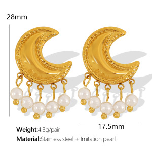 1 Paire De Boucles D'Oreilles À Tige Rétro Soleil/Lune En Acier Inoxydable Plaqué Or  Avec Perles Artificielles Pour Femme h5 Image2